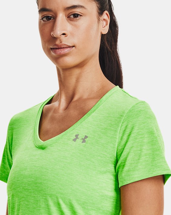 Women's UA Tech™ Twist V-Neck Short Sleeve in Green image number 3